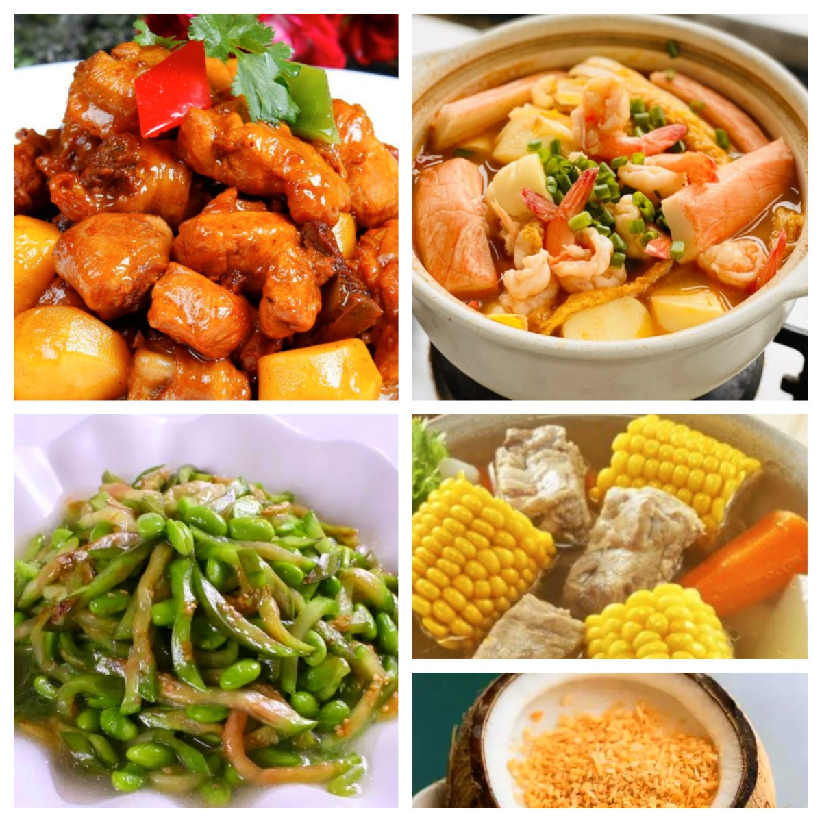 07月29日 周三经典回归:板栗鸡、海鲜豆腐煲、茄子青椒炒毛豆子、玉米排骨汤(赠品:双皮奶)