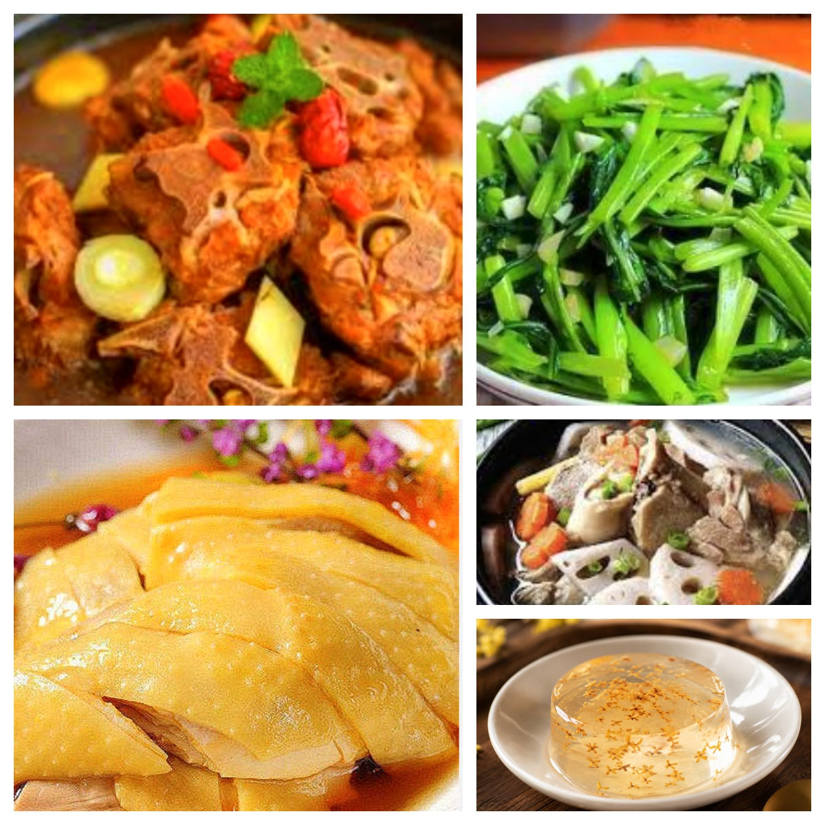 07月15日 周三经典回归:酱香牛背骨、醉鸡、蒜蓉空心菜、双莲排骨汤(赠品:桂花冻)