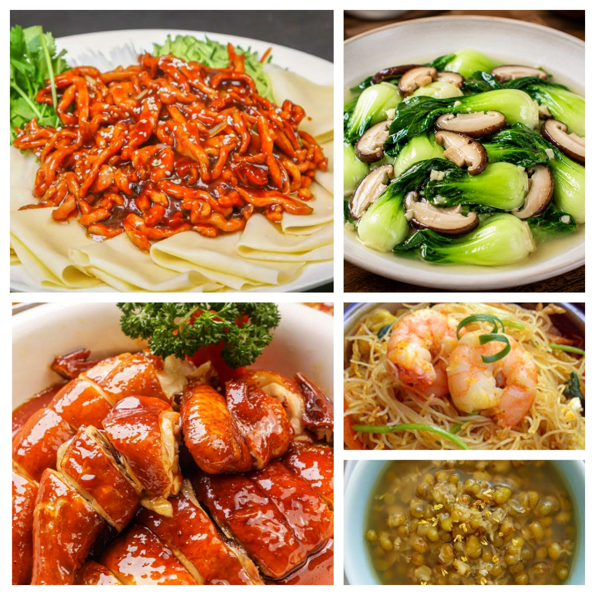 07月16日 周四家乡菜:京酱肉丝、豉油鸡、香菇烧油菜、海鲜炒米粉(赠品:绿豆粥)