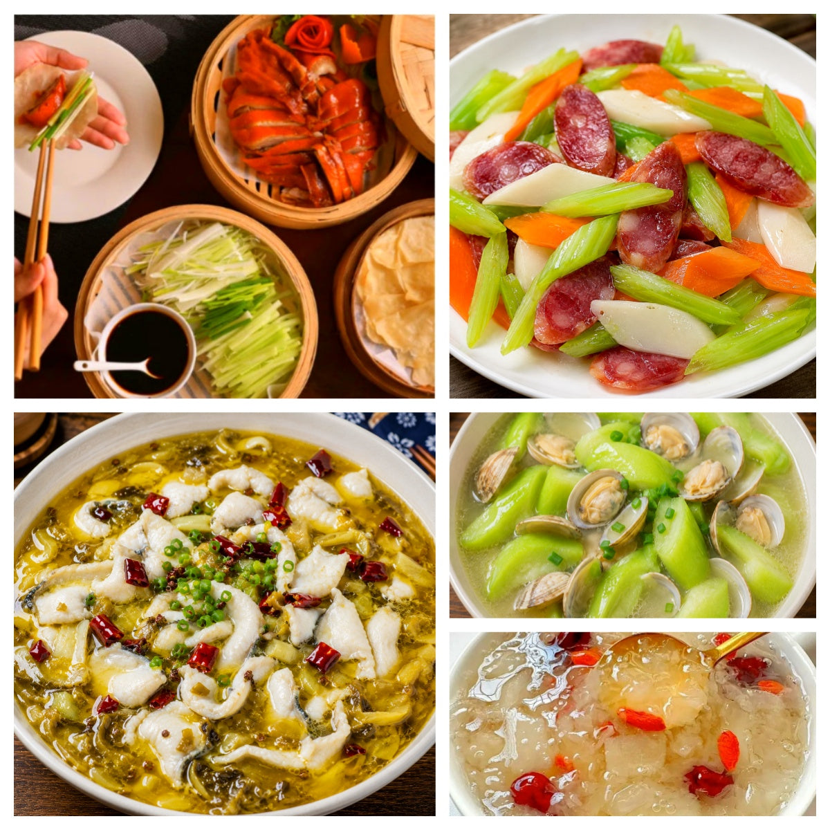 07月02日 周四经典回归: 北京片皮鸭、老坛酸菜鱼🌶️、西芹胡萝卜山药炒腊肠、花蛤丝瓜汤(赠品:银耳羹)