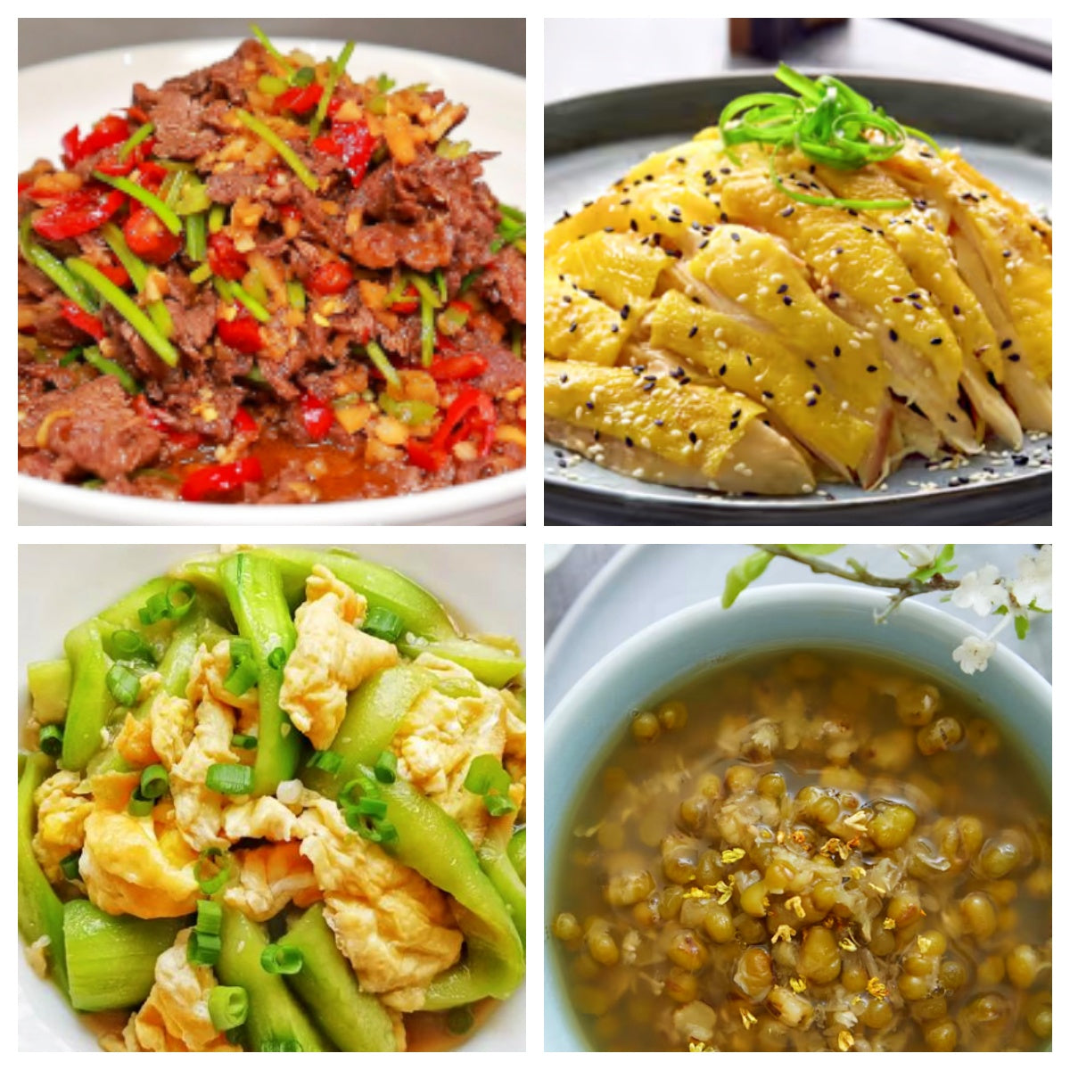 06月23日 周二麻辣鲜香:盐焗鸡、小炒黄牛肉 🌶️、丝瓜炒鸡蛋、绿豆粥