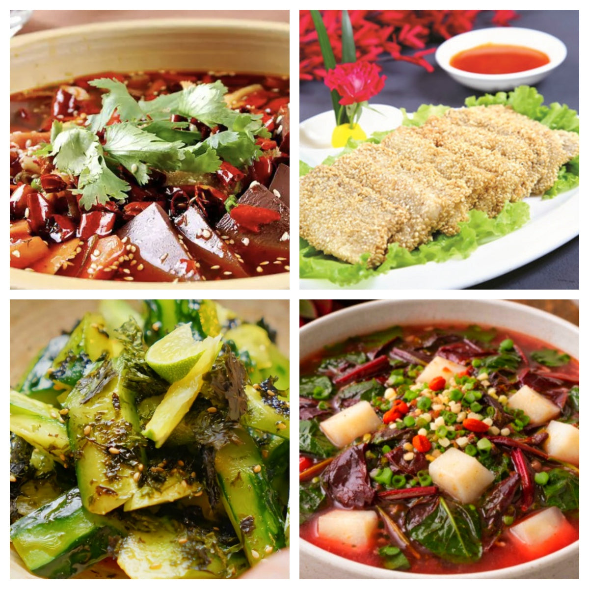 06月17日 周三麻辣鲜香:🌶️毛血旺、芝麻鱼排、凉拌海苔黄瓜、红苋菜山药汤