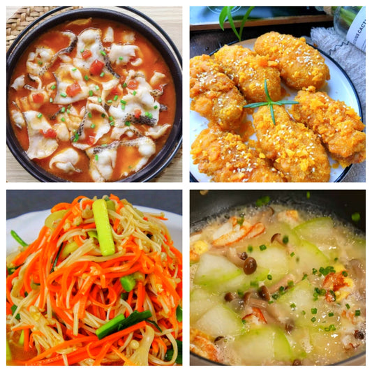 06月24日 周三经典回归: 番茄黑鱼片、咸蛋黄鸡翅、凉拌三丝、三鲜冬瓜汤