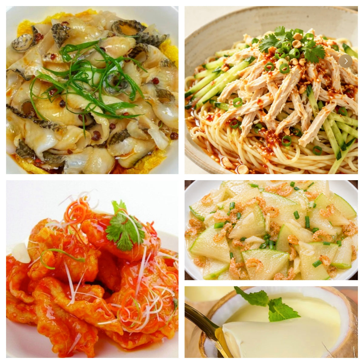 07月08日 周三经典回归: 葱油鱼片、锅包肉、虾米炒冬瓜、鸡丝凉面（赠品：椰子冻）