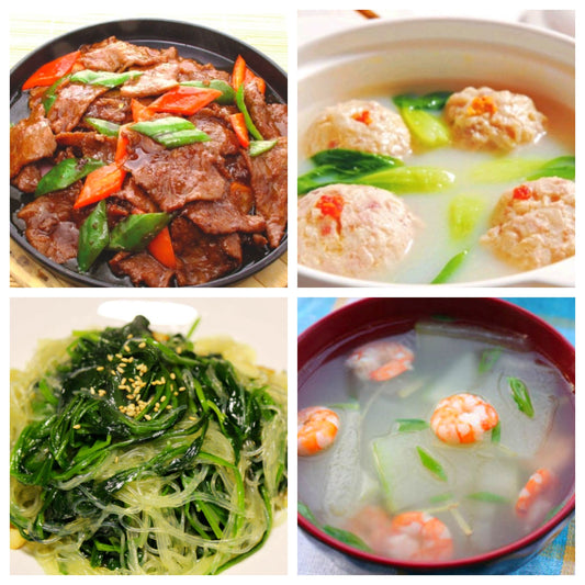 12月05日 周五家乡菜：铁板黑椒牛肉、清汤狮子头、菠菜粉丝、冬瓜虾仁汤