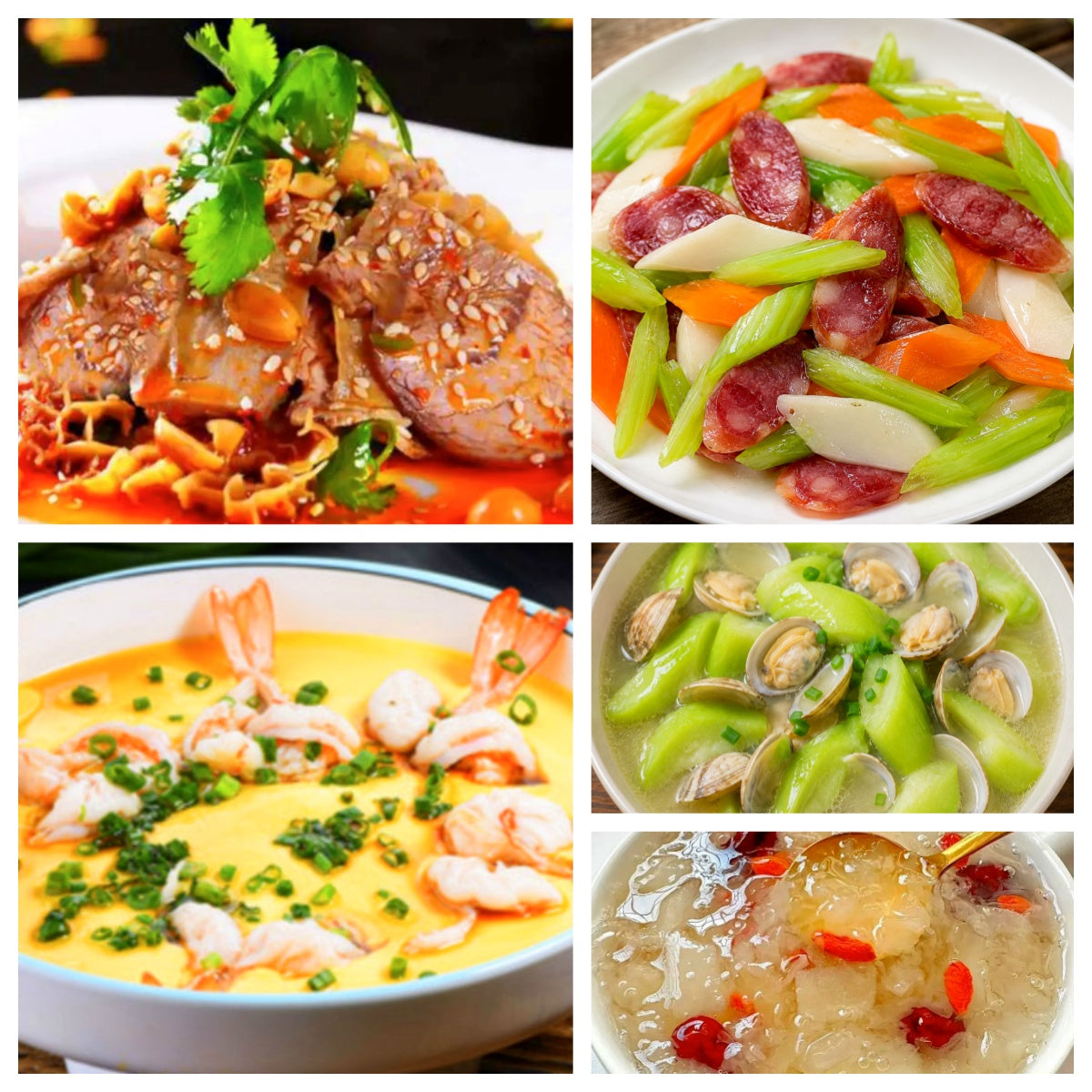07月02日 周四麻辣鲜香：🌶️夫妻肺片、凤尾虾蒸蛋、西芹胡萝卜山药炒腊肠、花蛤丝瓜汤（赠品：银耳羹）