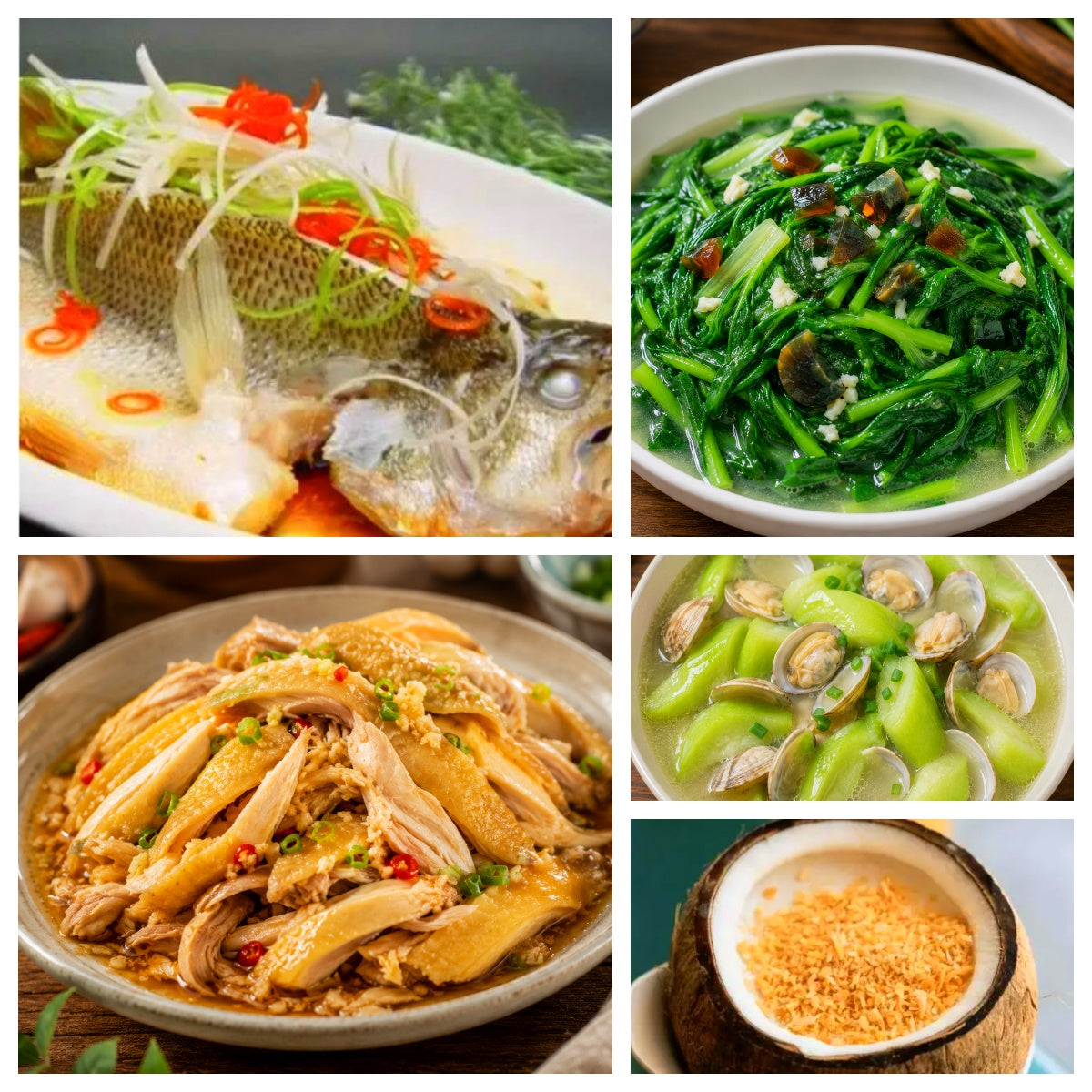 07月14日 周二麻辣鲜香：🌶️手撕鸡、清蒸鲈鱼、上汤菠菜、丝瓜白蚬子汤（赠品：椰子冻）