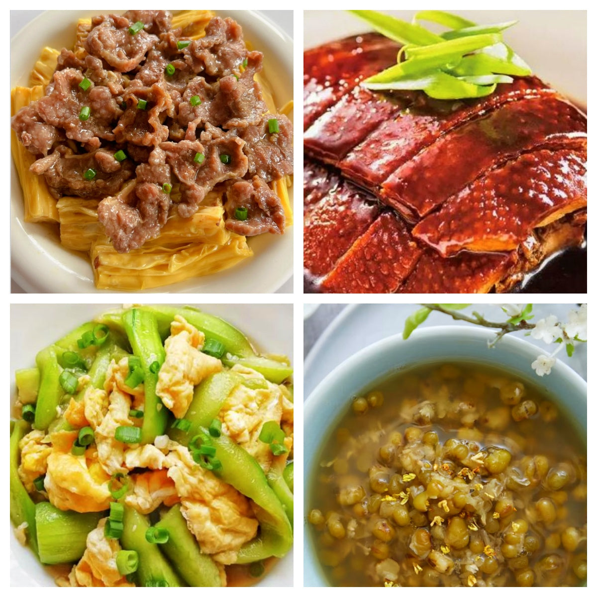 06月23日 周二家乡菜：腐竹嫩牛、上海酱鸭、丝瓜炒鸡蛋、绿豆粥