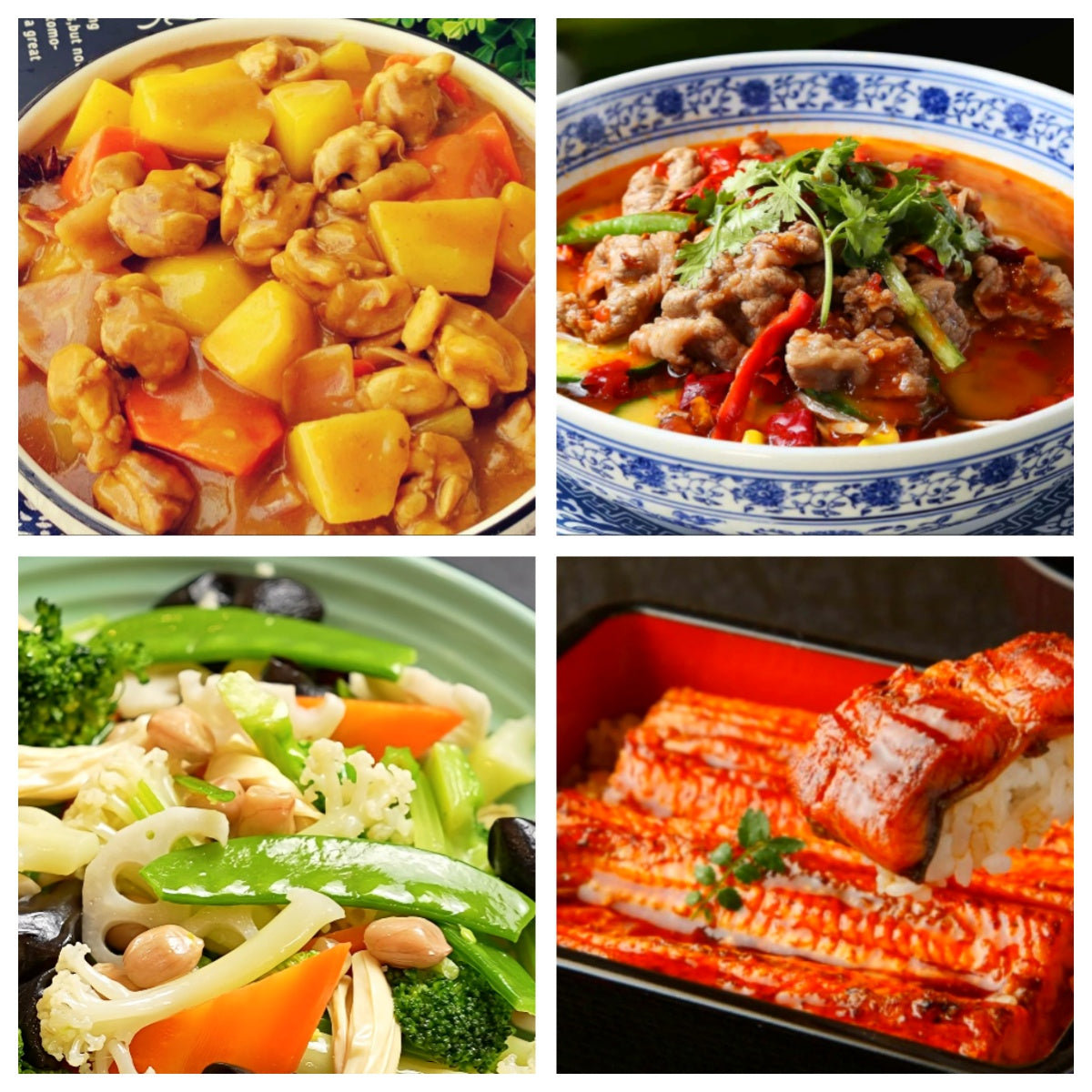 06月27日 周六麻辣鲜香：胡萝卜咖喱鸡丁、水煮牛肉🌶️、素什锦、鳗鱼饭