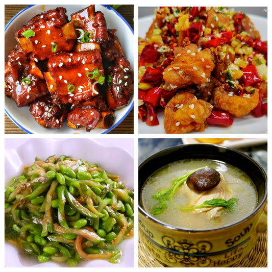 06月22日 周一麻辣鲜香：辣子鸡🌶️、糖醋小排、茄子青椒毛豆子、养身香菇鸡汤