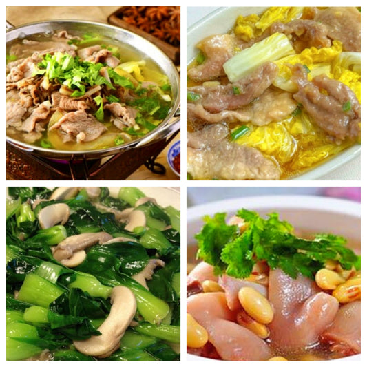 12月10日 周三经典回归：🌶️跷脚牛肉 （含蘸料）、娃娃菜蒸肉片、蘑菇菜心、蹄花汤