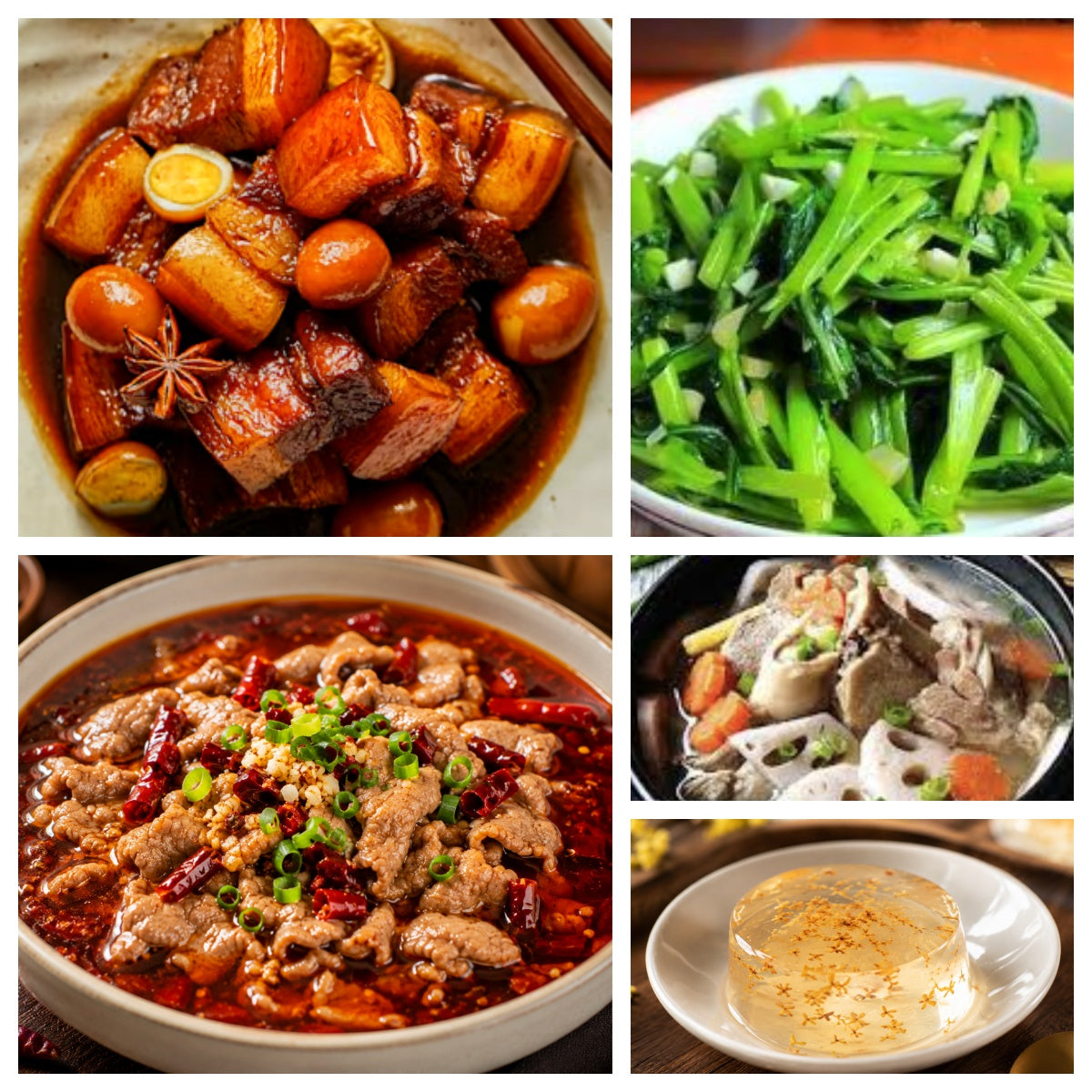 07月15日 周三麻辣鲜香：🌶️水煮牛肉、鹌鹑蛋红烧肉、蒜蓉空心菜、双莲排骨汤（赠品：桂花冻）