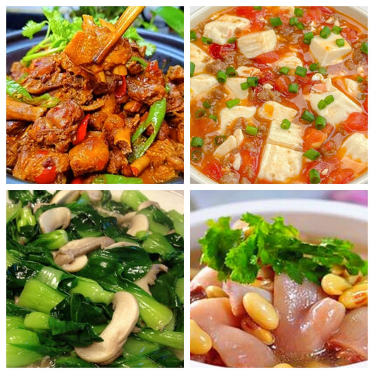 12月10日 周三麻辣鲜香： 🌶️啤酒鸭、番茄毛豆豆腐、蘑菇菜心、蹄花汤