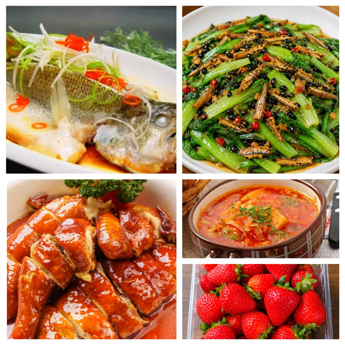 07月10日 周五家乡菜：豉油鸡、清蒸鲈鱼、豆豉鲮鱼油麦菜、罗宋汤（赠品：草莓）